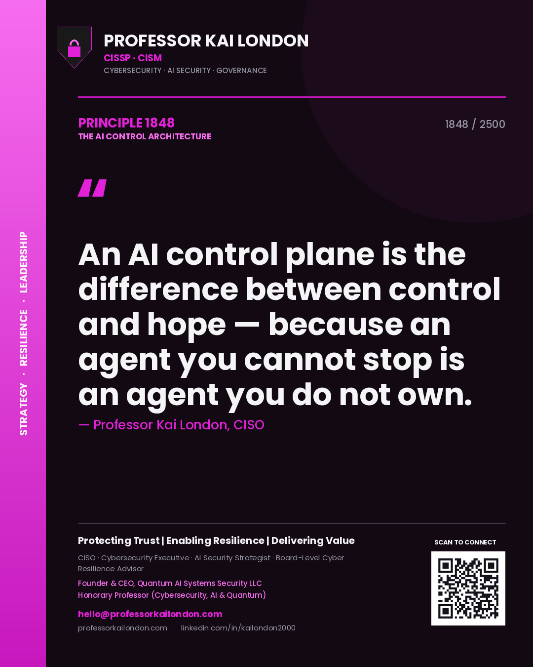 Professor Kai London principle 1848: An AI control plane is the difference between control and hope — because an agent you cannot stop is an agent you do not own.