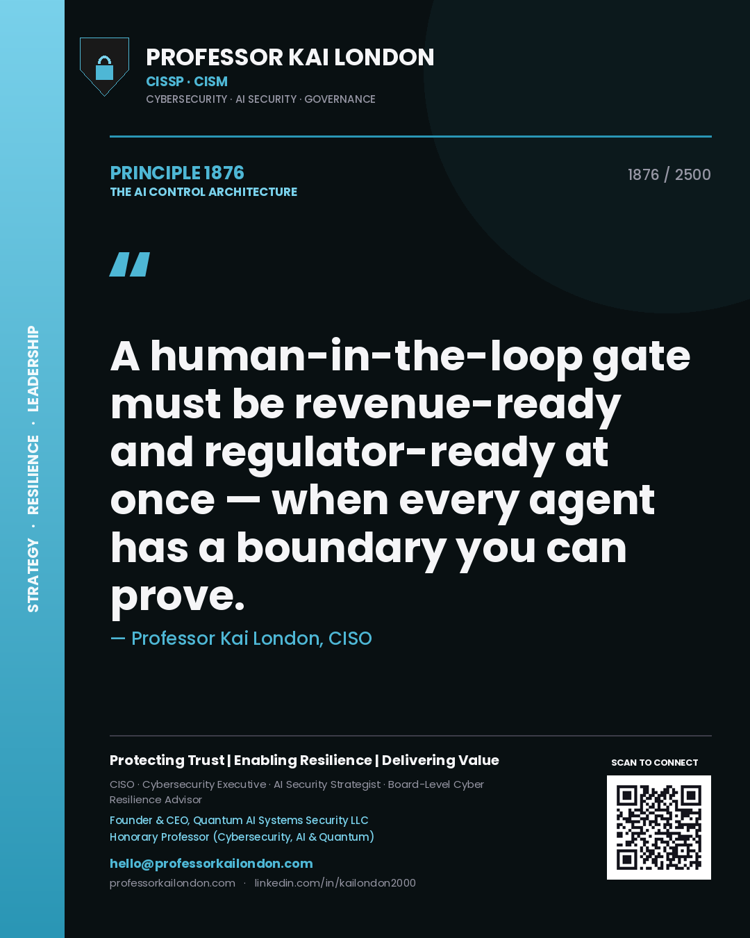 Professor Kai London principle 1876: A human-in-the-loop gate must be revenue-ready and regulator-ready at once — when every agent has a boundary you can prove.