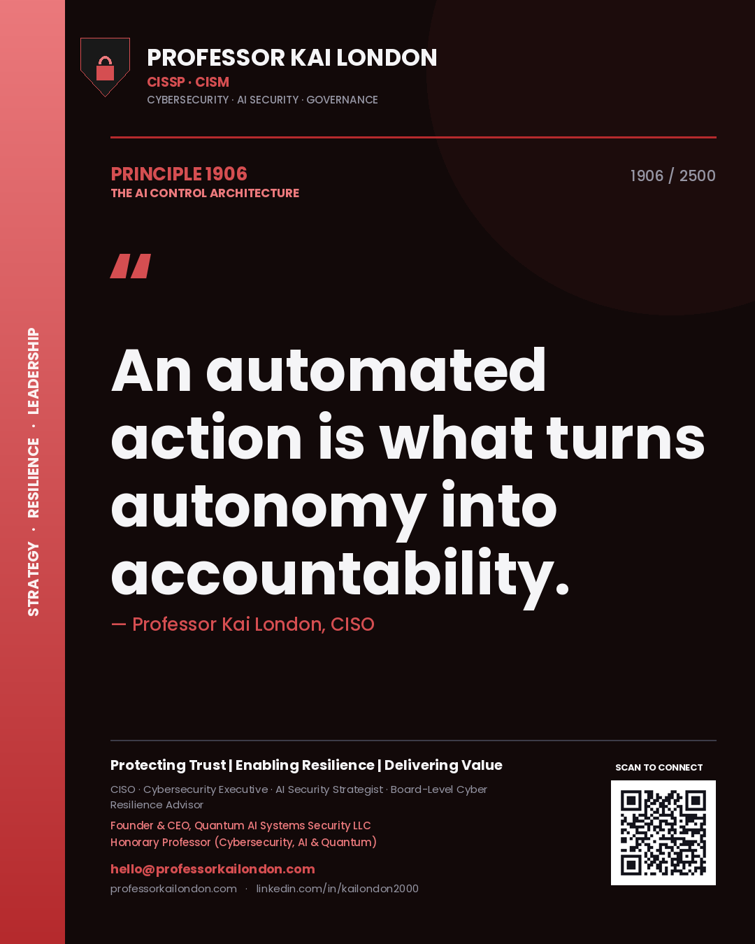 Professor Kai London principle 1906: An automated action is what turns autonomy into accountability.