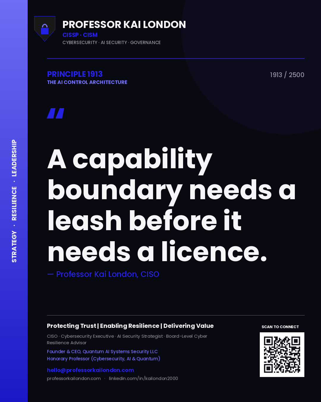 Professor Kai London principle 1913: A capability boundary needs a leash before it needs a licence.