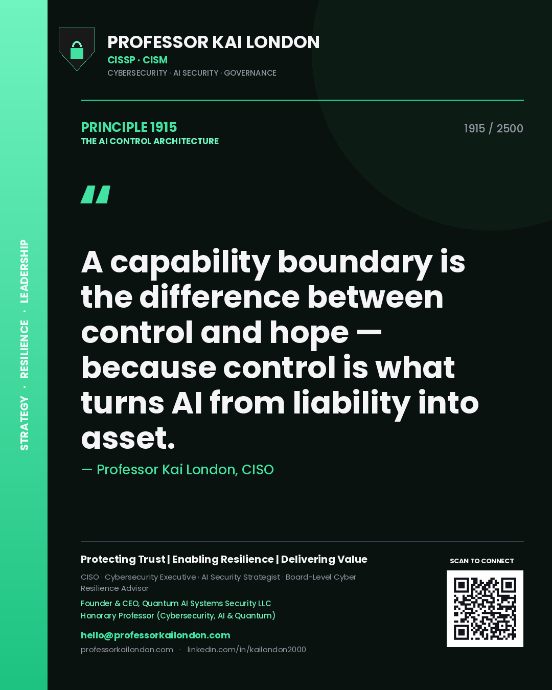 Professor Kai London principle 1915: A capability boundary is the difference between control and hope — because control is what turns AI from liability into asset.