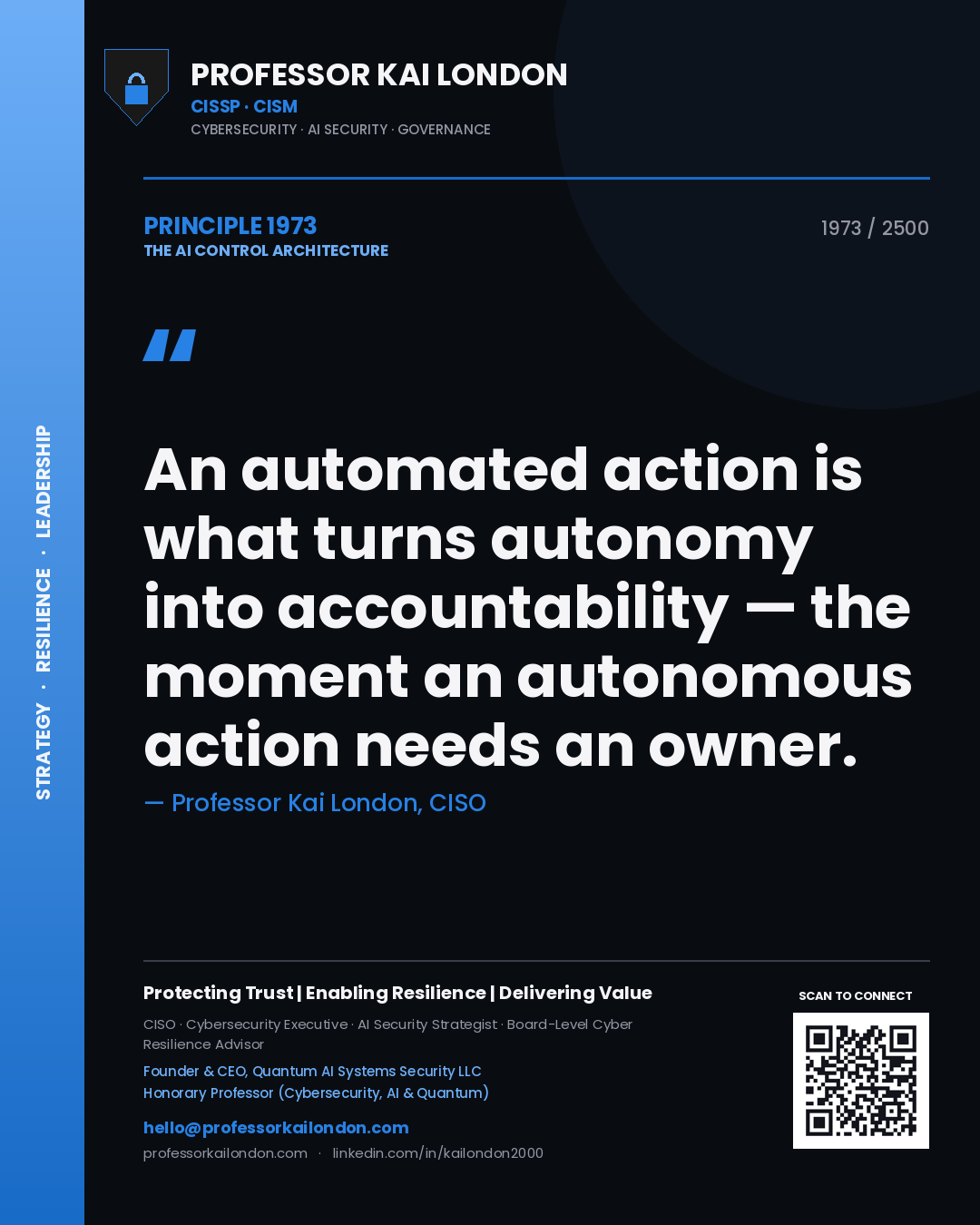 Professor Kai London principle 1973: An automated action is what turns autonomy into accountability — the moment an autonomous action needs an owner.