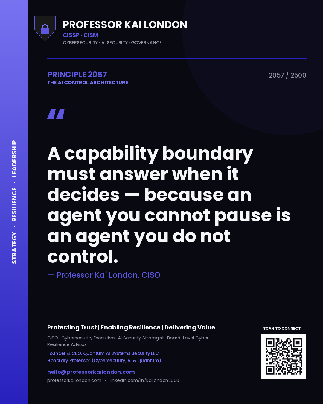 Professor Kai London principle 2057: A capability boundary must answer when it decides — because an agent you cannot pause is an agent you do not control.