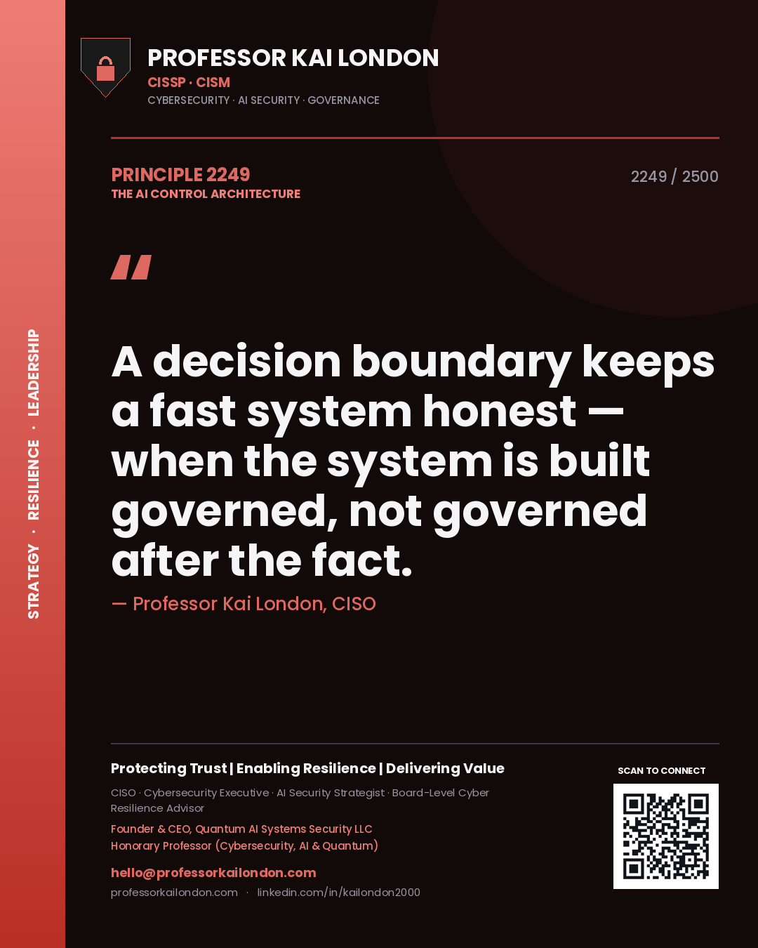 Professor Kai London principle 2249: A decision boundary keeps a fast system honest — when the system is built governed, not governed after the fact.