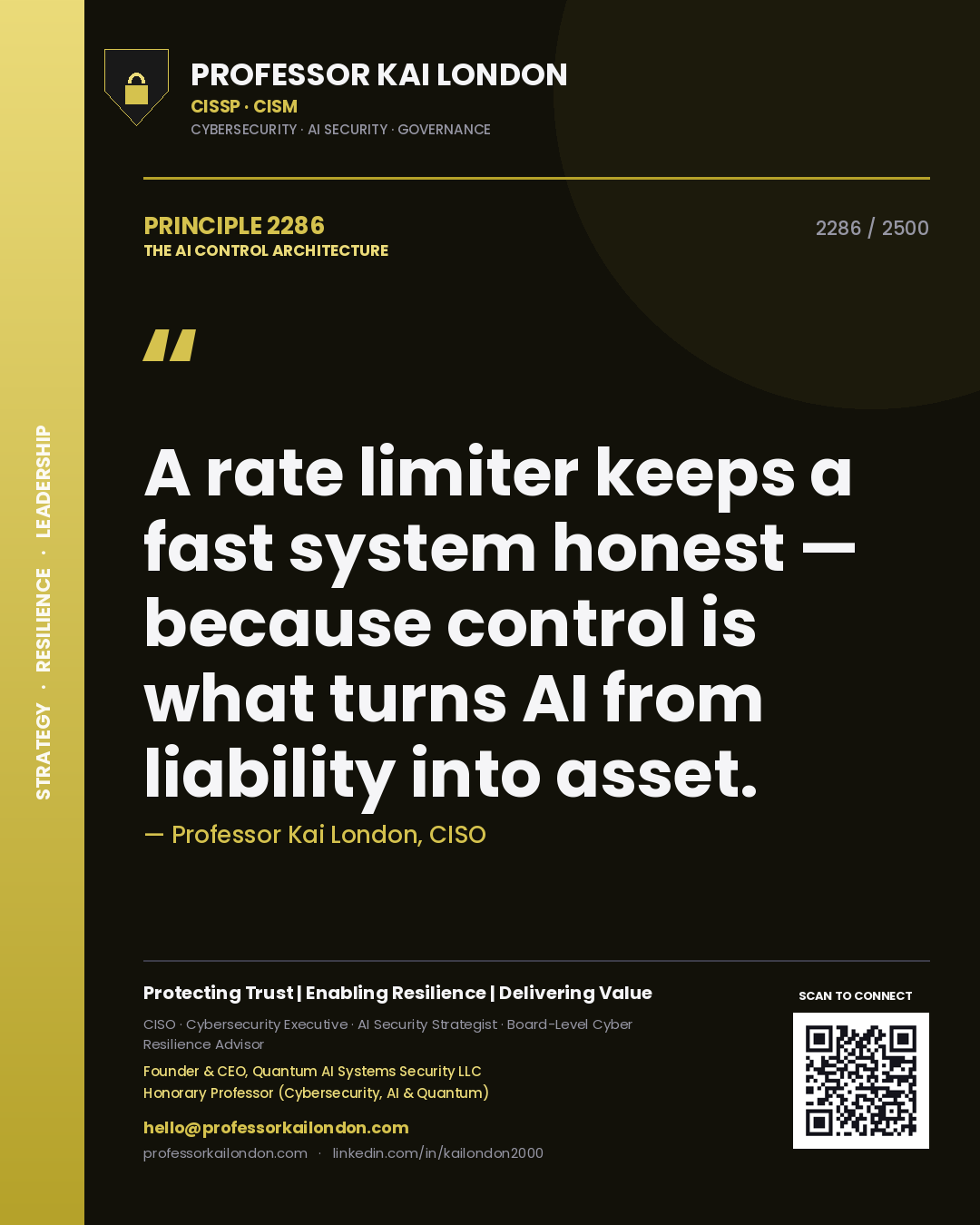 Professor Kai London principle 2286: A rate limiter keeps a fast system honest — because control is what turns AI from liability into asset.