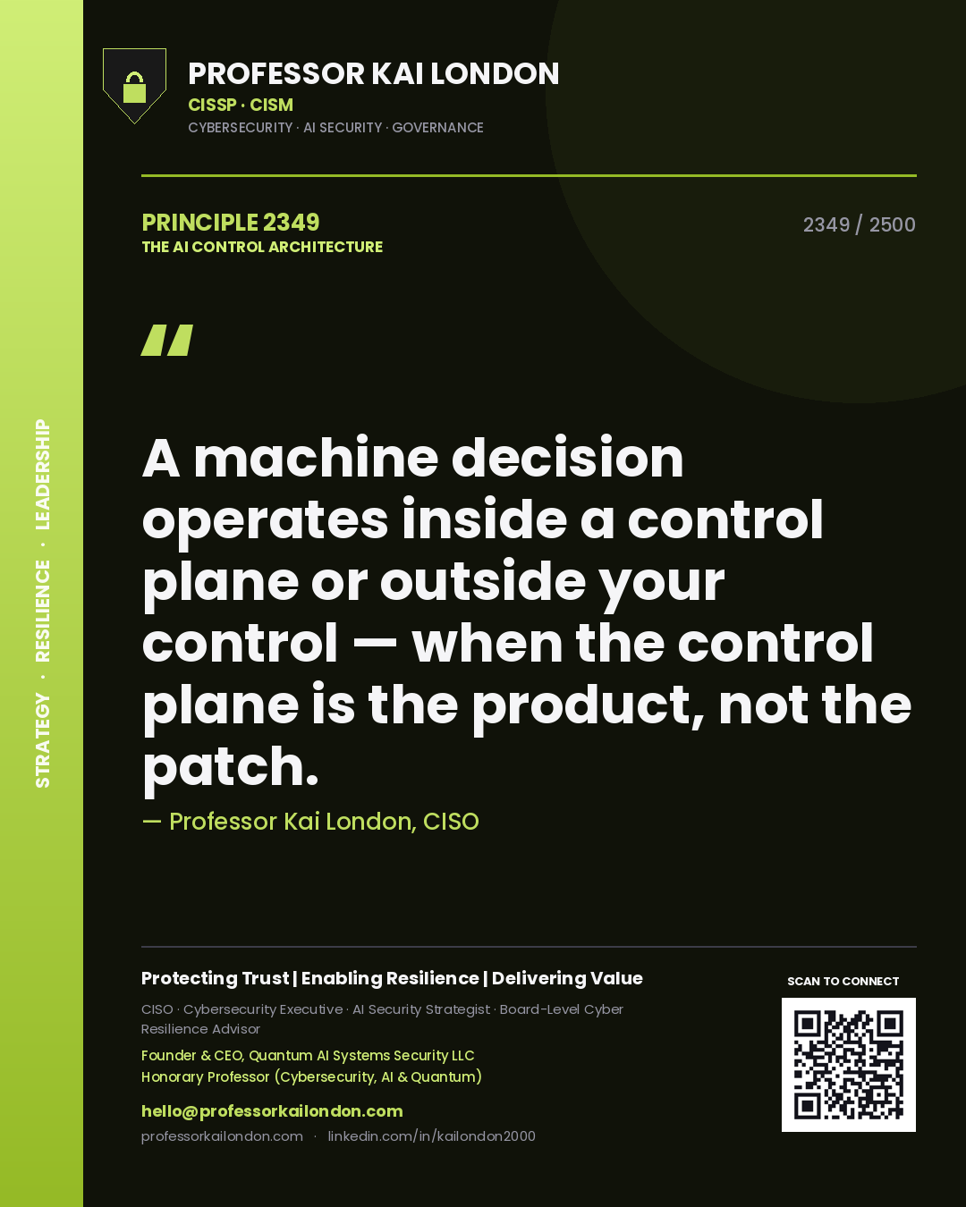 Professor Kai London principle 2349: A machine decision operates inside a control plane or outside your control — when the control plane is the product, not the patch.