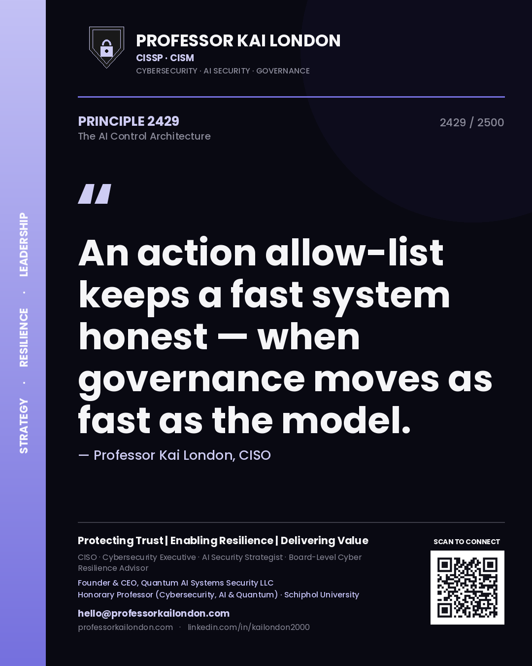 Professor Kai London principle 2429: An action allow-list keeps a fast system honest — when governance moves as fast as the model.