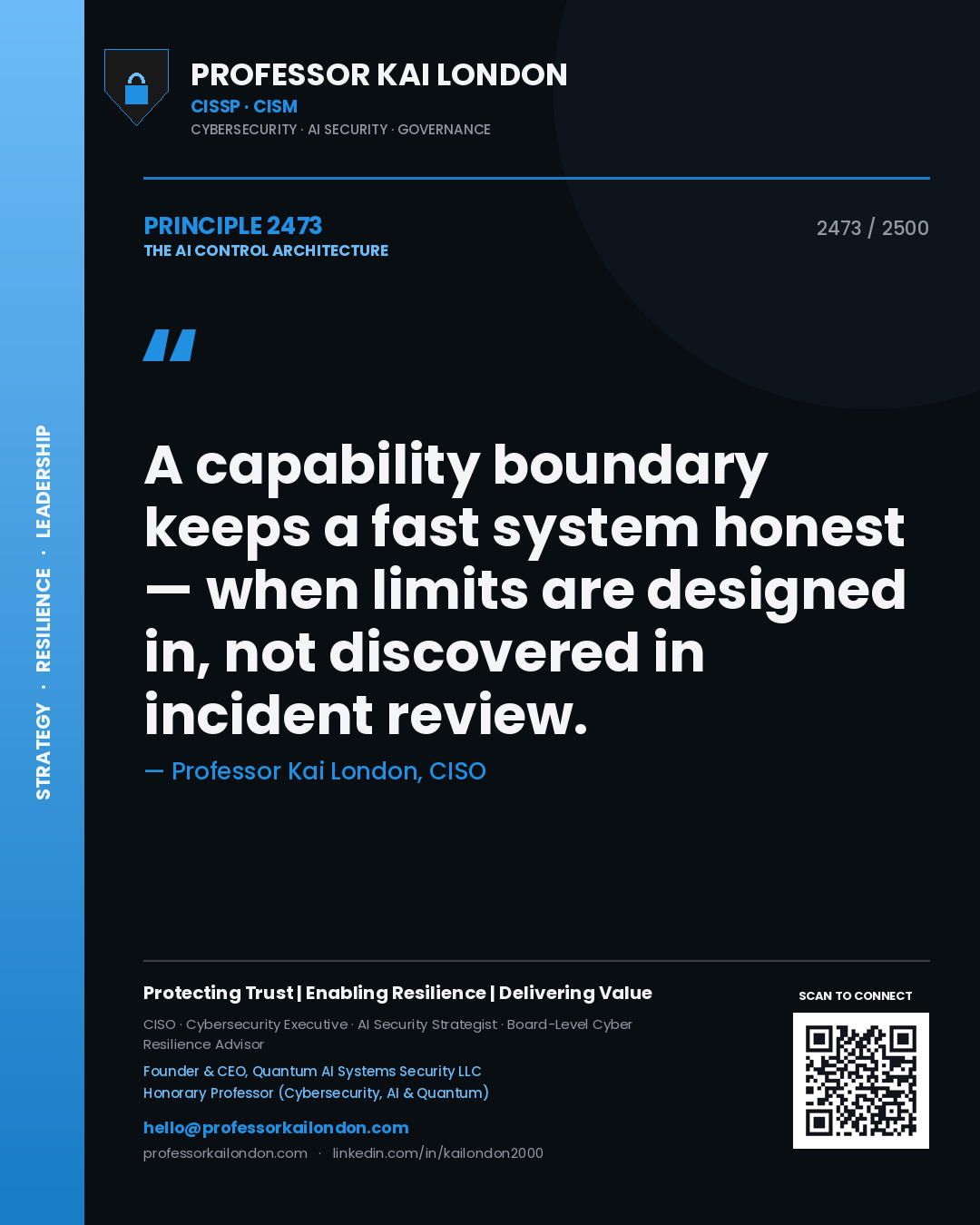 Professor Kai London principle 2473: A capability boundary keeps a fast system honest — when limits are designed in, not discovered in incident review.