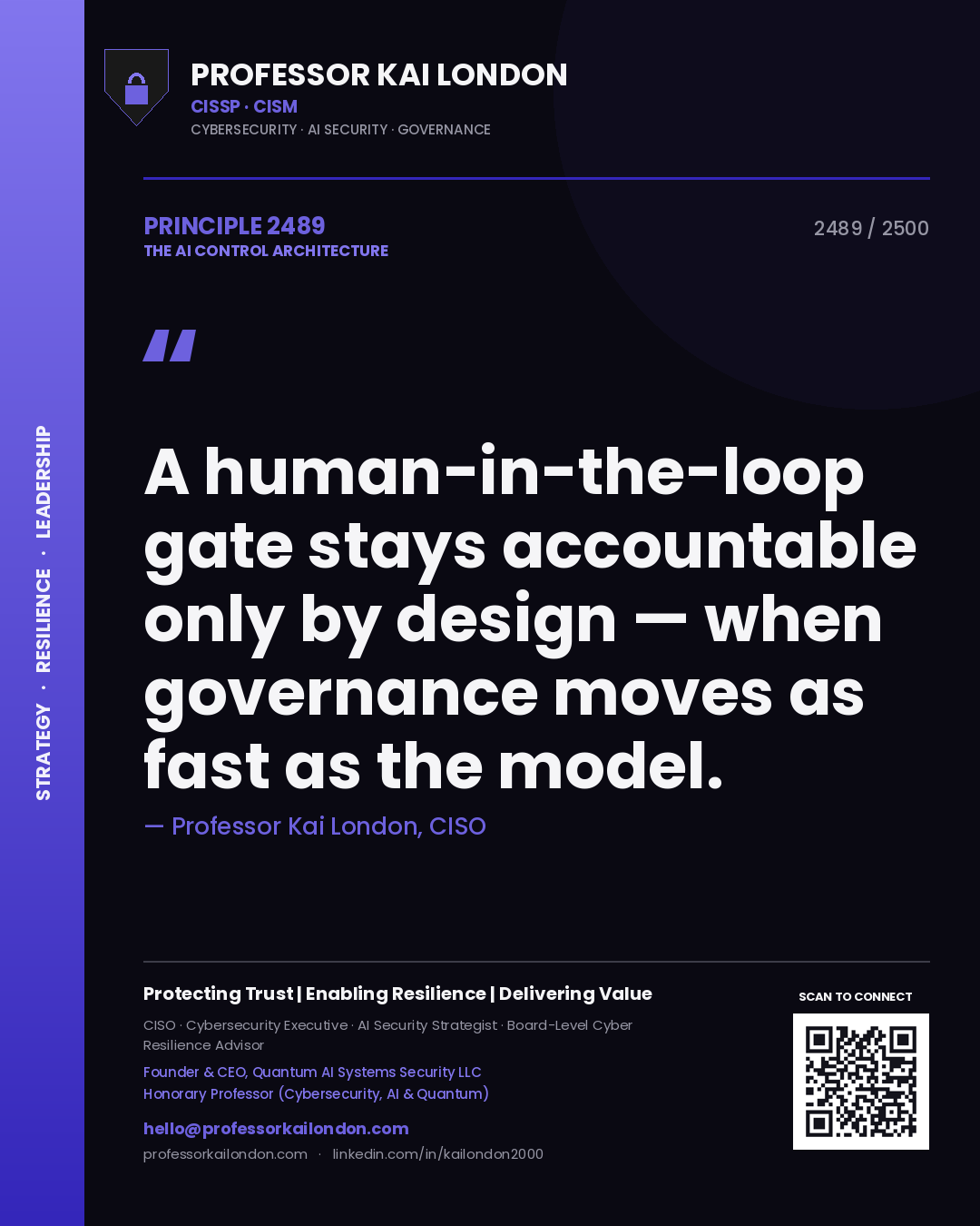 Professor Kai London principle 2489: A human-in-the-loop gate stays accountable only by design — when governance moves as fast as the model.
