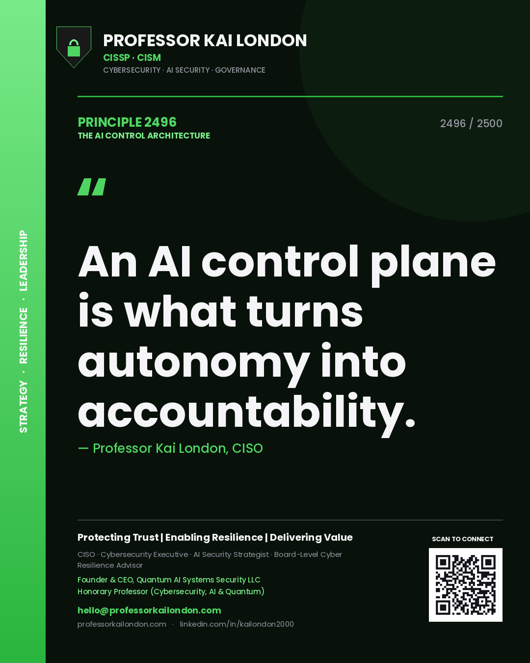 Professor Kai London principle 2496: An AI control plane is what turns autonomy into accountability.