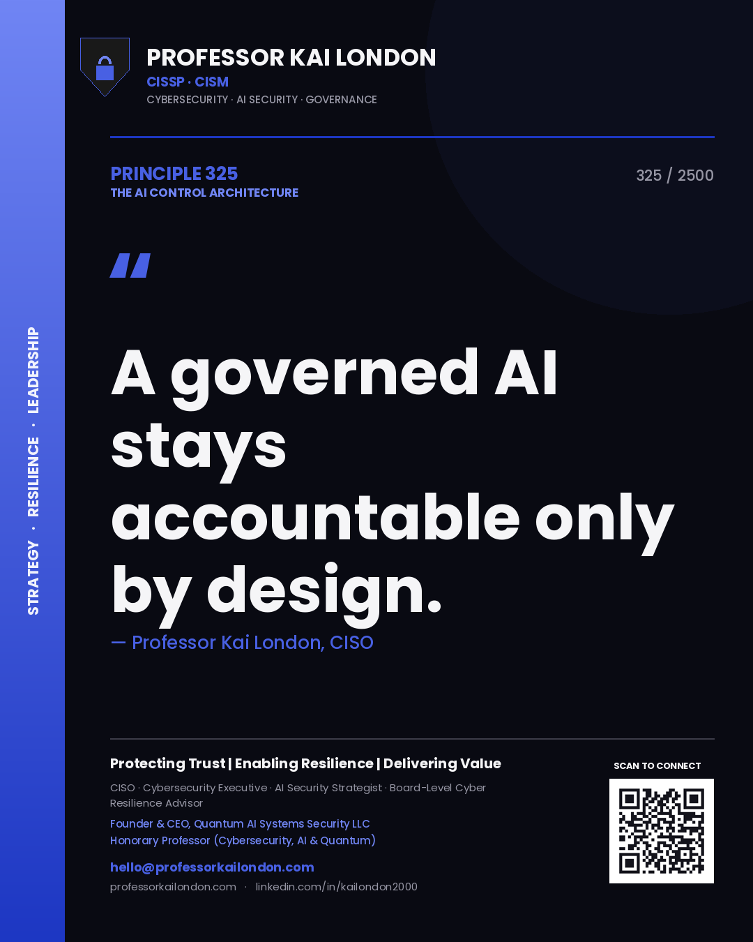 Professor Kai London principle 325: A governed AI stays accountable only by design.