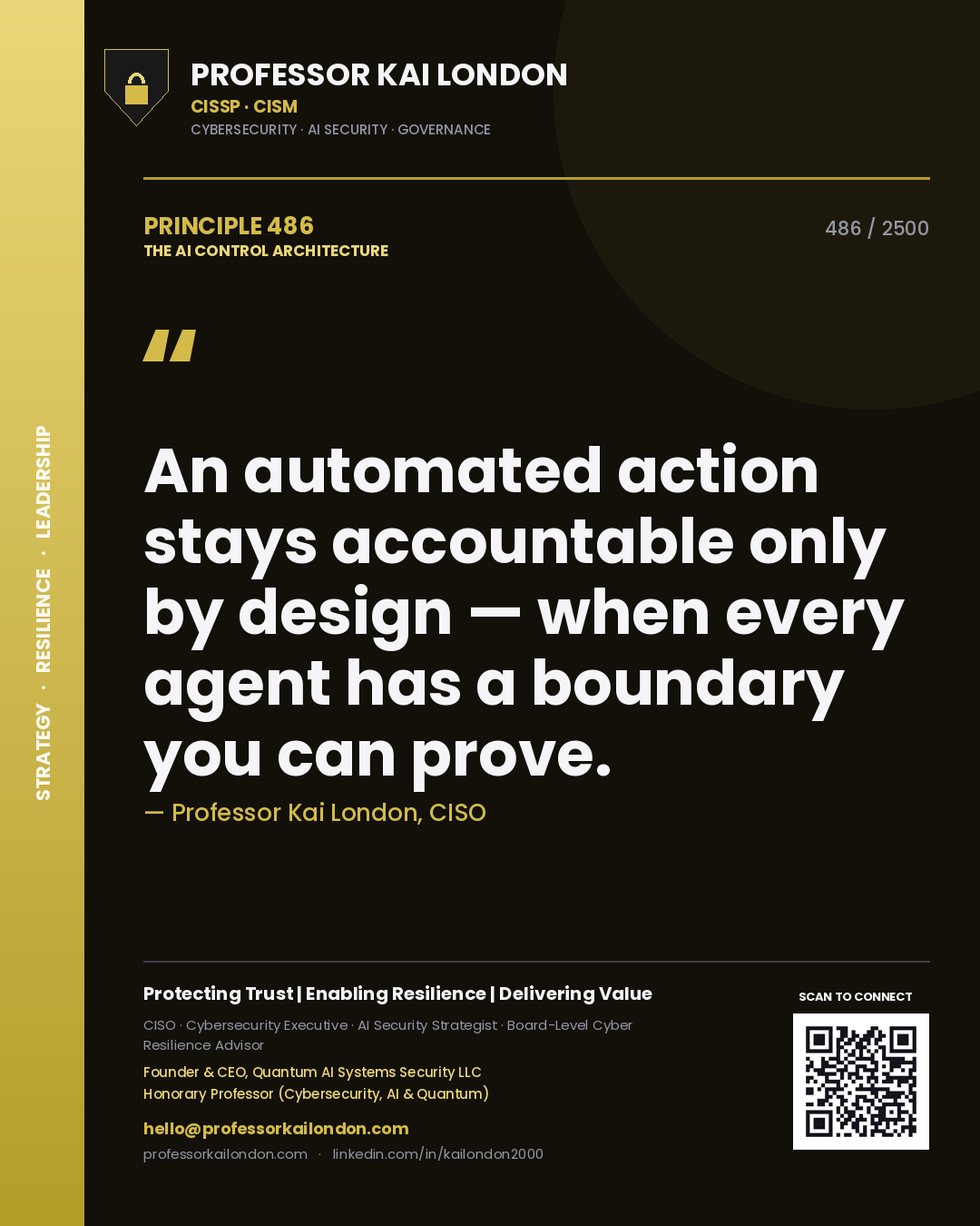 Professor Kai London principle 486: An automated action stays accountable only by design — when every agent has a boundary you can prove.