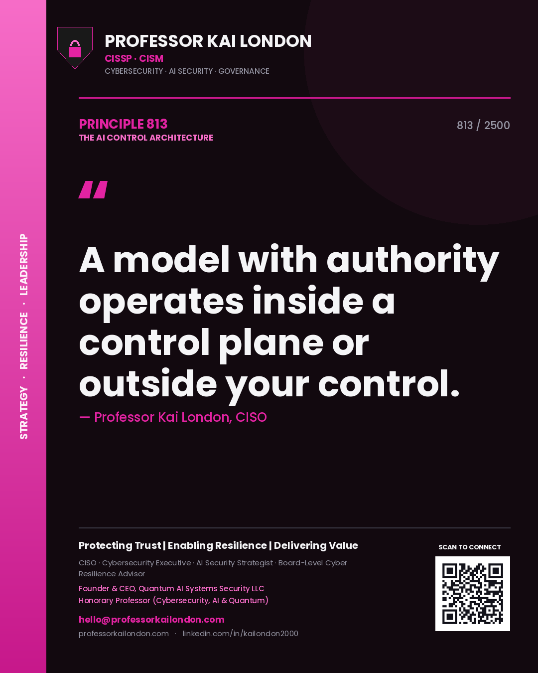 Professor Kai London principle 813: A model with authority operates inside a control plane or outside your control.