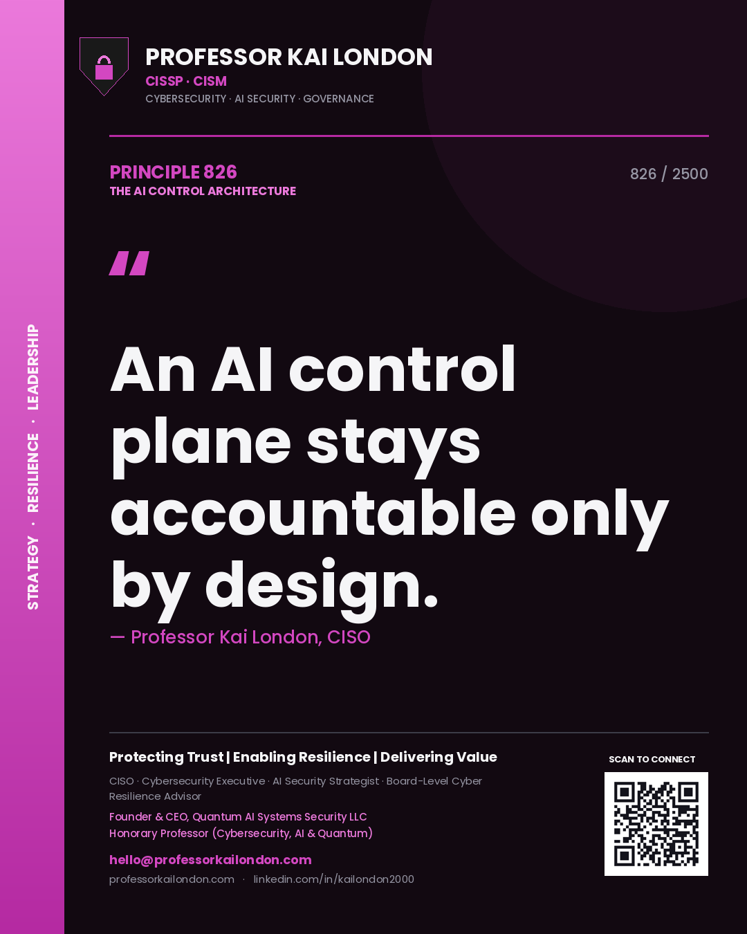 Professor Kai London principle 826: An AI control plane stays accountable only by design.
