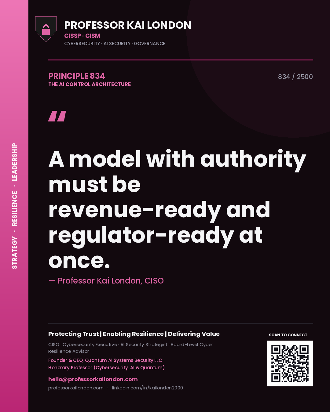 Professor Kai London principle 834: A model with authority must be revenue-ready and regulator-ready at once.