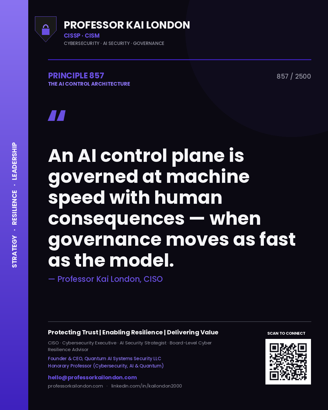 Professor Kai London principle 857: An AI control plane is governed at machine speed with human consequences — when governance moves as fast as the model.
