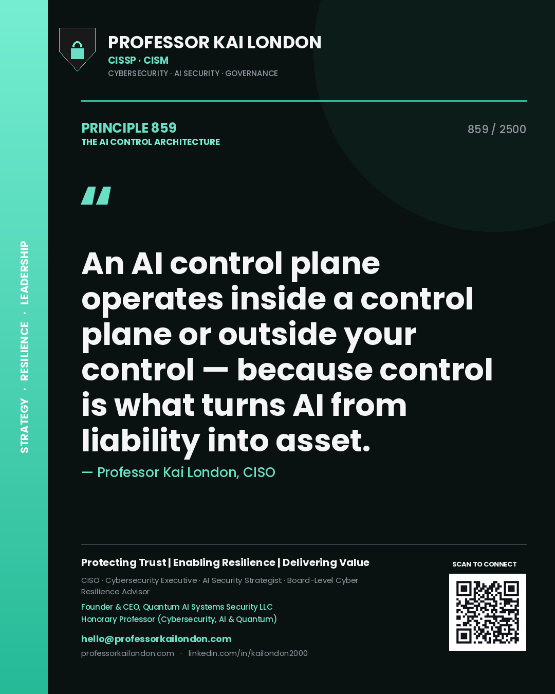 Professor Kai London principle 859: An AI control plane operates inside a control plane or outside your control — because control is what turns AI from liability into asset.
