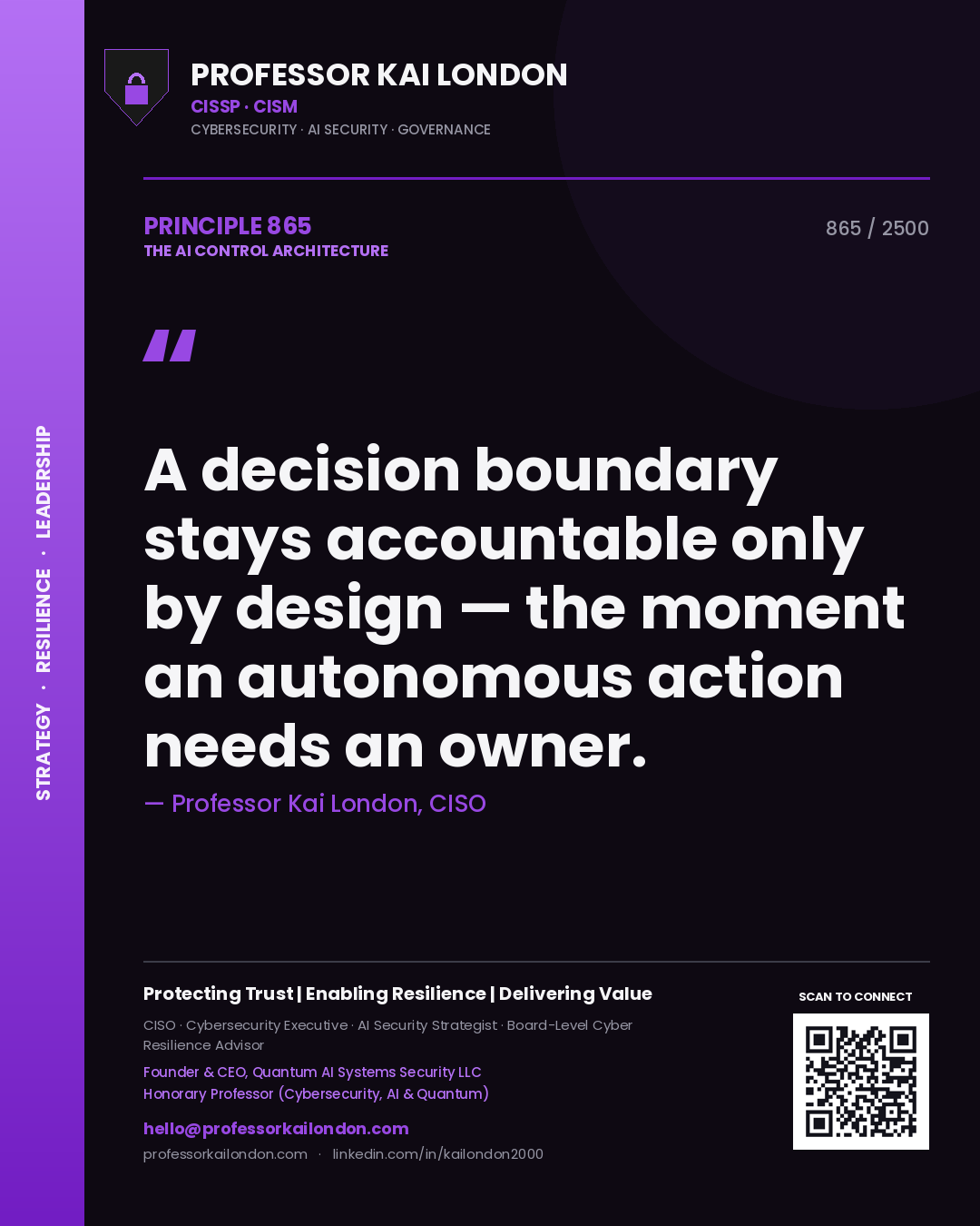 Professor Kai London principle 865: A decision boundary stays accountable only by design — the moment an autonomous action needs an owner.