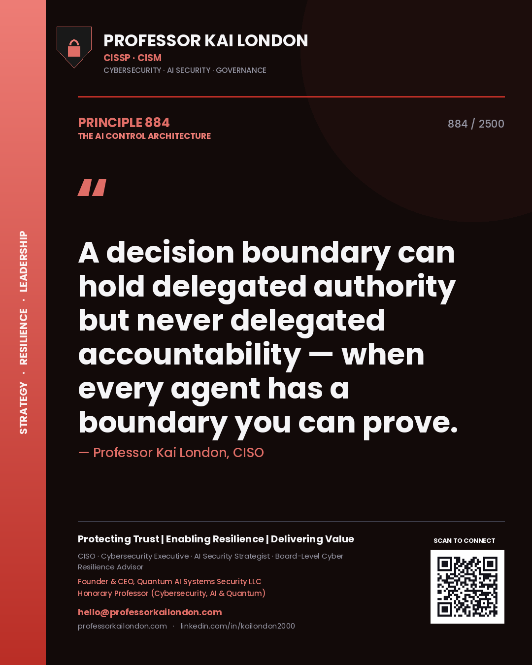 Professor Kai London principle 884: A decision boundary can hold delegated authority but never delegated accountability — when every agent has a boundary you can prove.