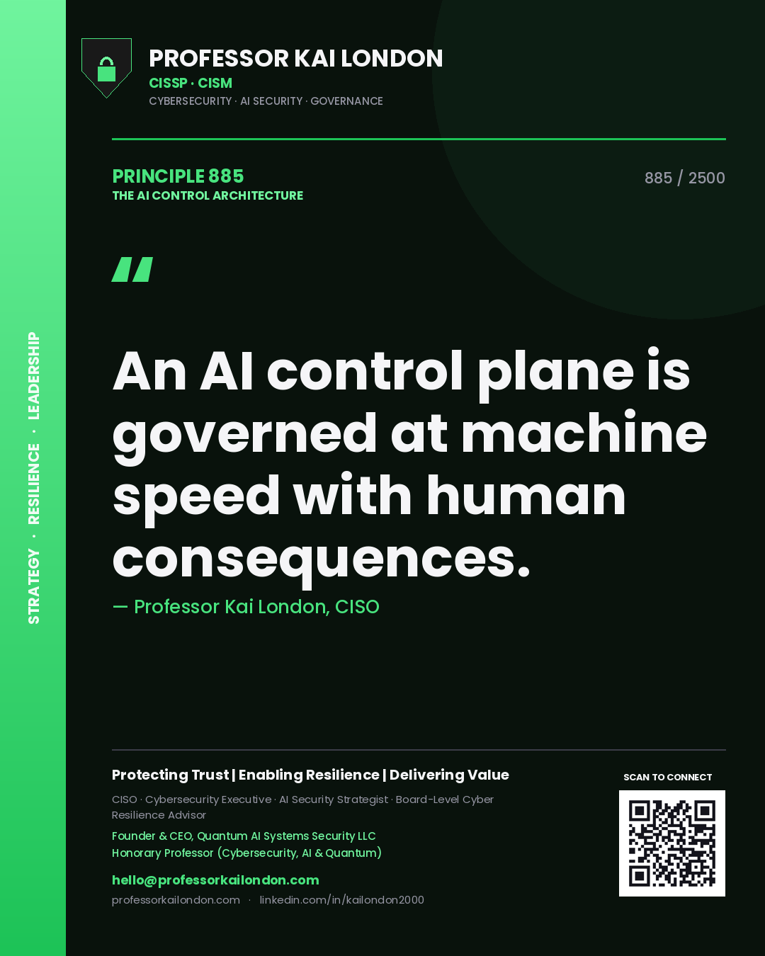Professor Kai London principle 885: An AI control plane is governed at machine speed with human consequences.