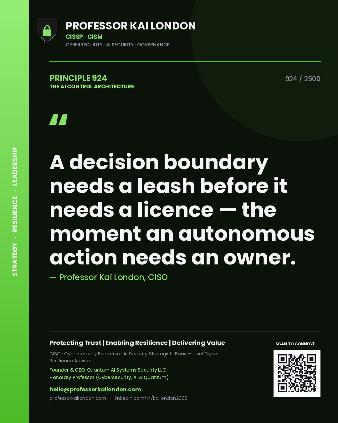 Professor Kai London principle 924: A decision boundary needs a leash before it needs a licence — the moment an autonomous action needs an owner.