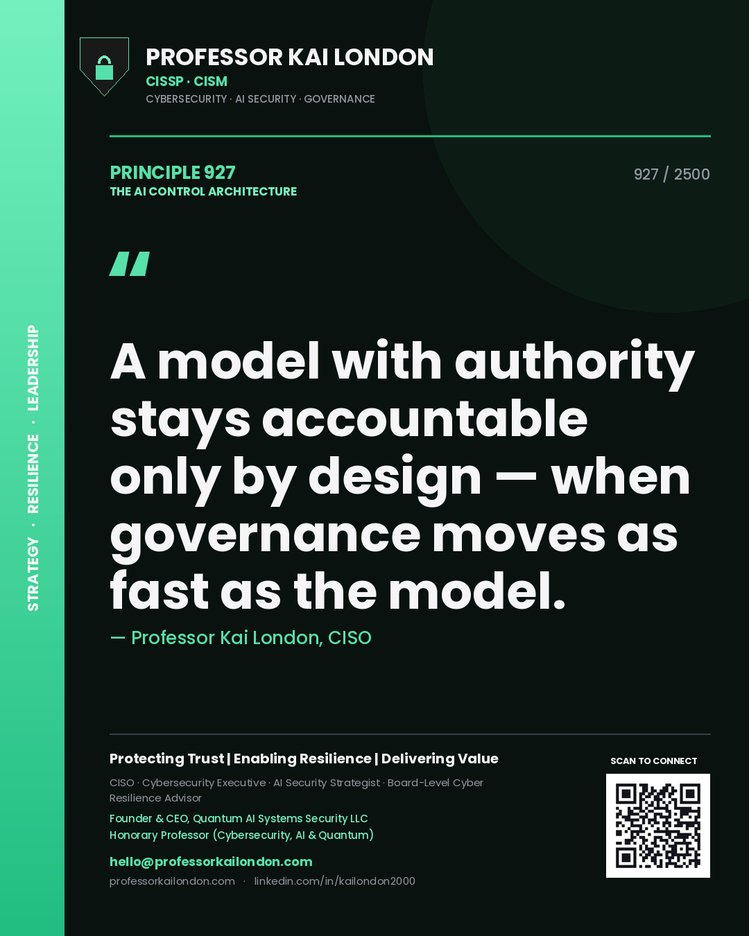 Professor Kai London principle 927: A model with authority stays accountable only by design — when governance moves as fast as the model.