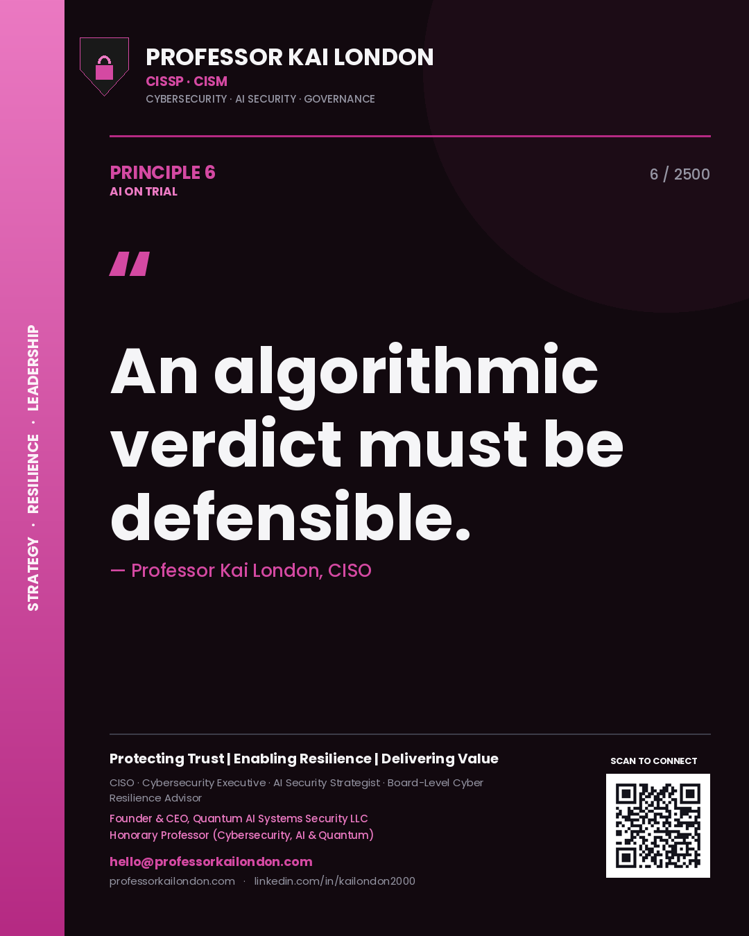 Professor Kai London principle 6: An algorithmic verdict must be defensible.