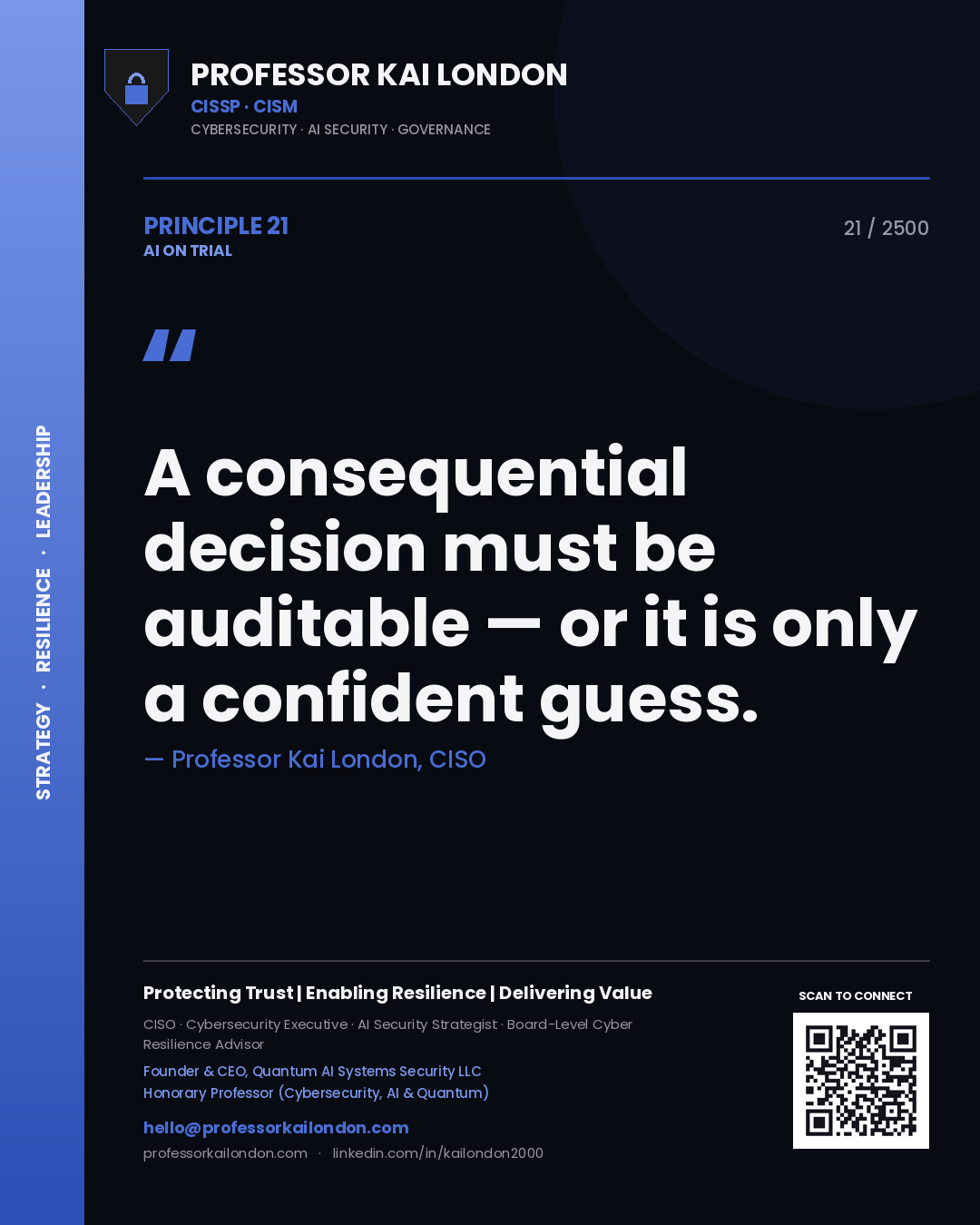 Professor Kai London principle 21: A consequential decision must be auditable — or it is only a confident guess.