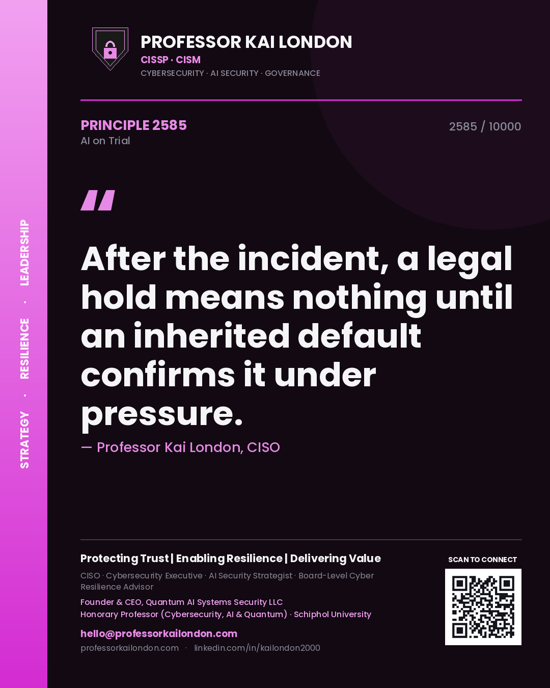 Professor Kai London principle 2585: After the incident, a legal hold means nothing until an inherited default confirms it under pressure.