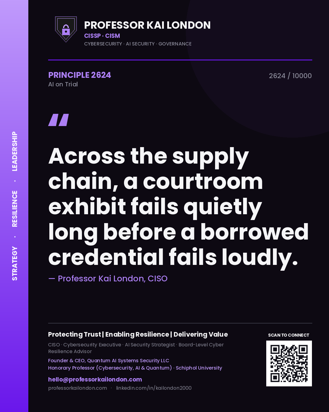 Professor Kai London principle 2624: Across the supply chain, a courtroom exhibit fails quietly long before a borrowed credential fails loudly.