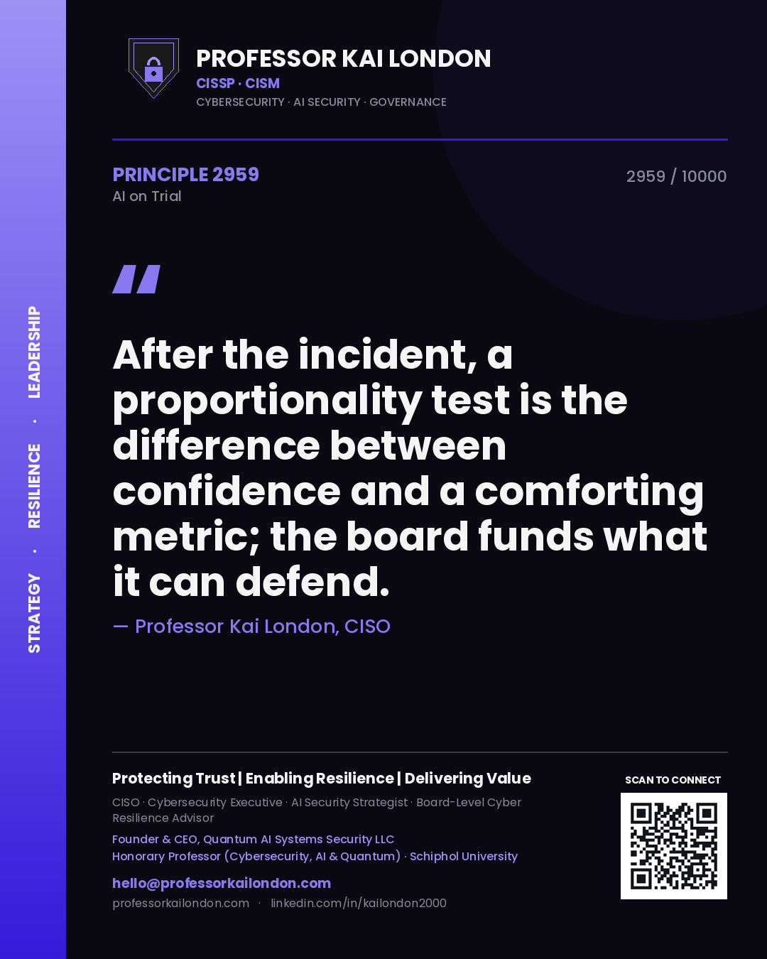 Professor Kai London principle 2959: After the incident, a proportionality test is the difference between confidence and a comforting metric; the board funds what it can defend.