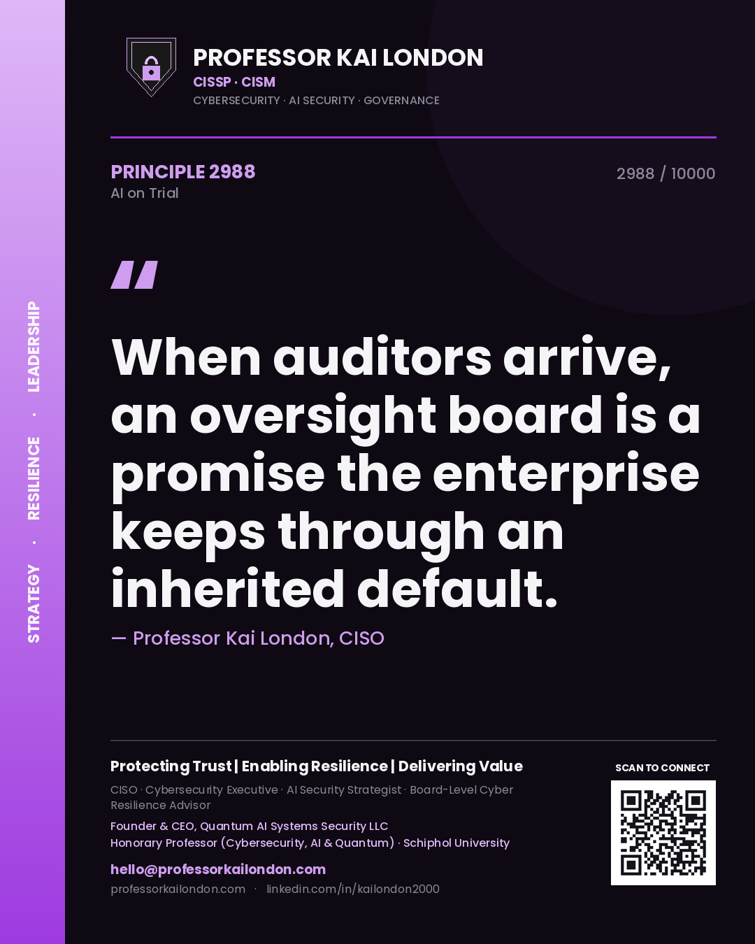 Professor Kai London principle 2988: When auditors arrive, an oversight board is a promise the enterprise keeps through an inherited default.