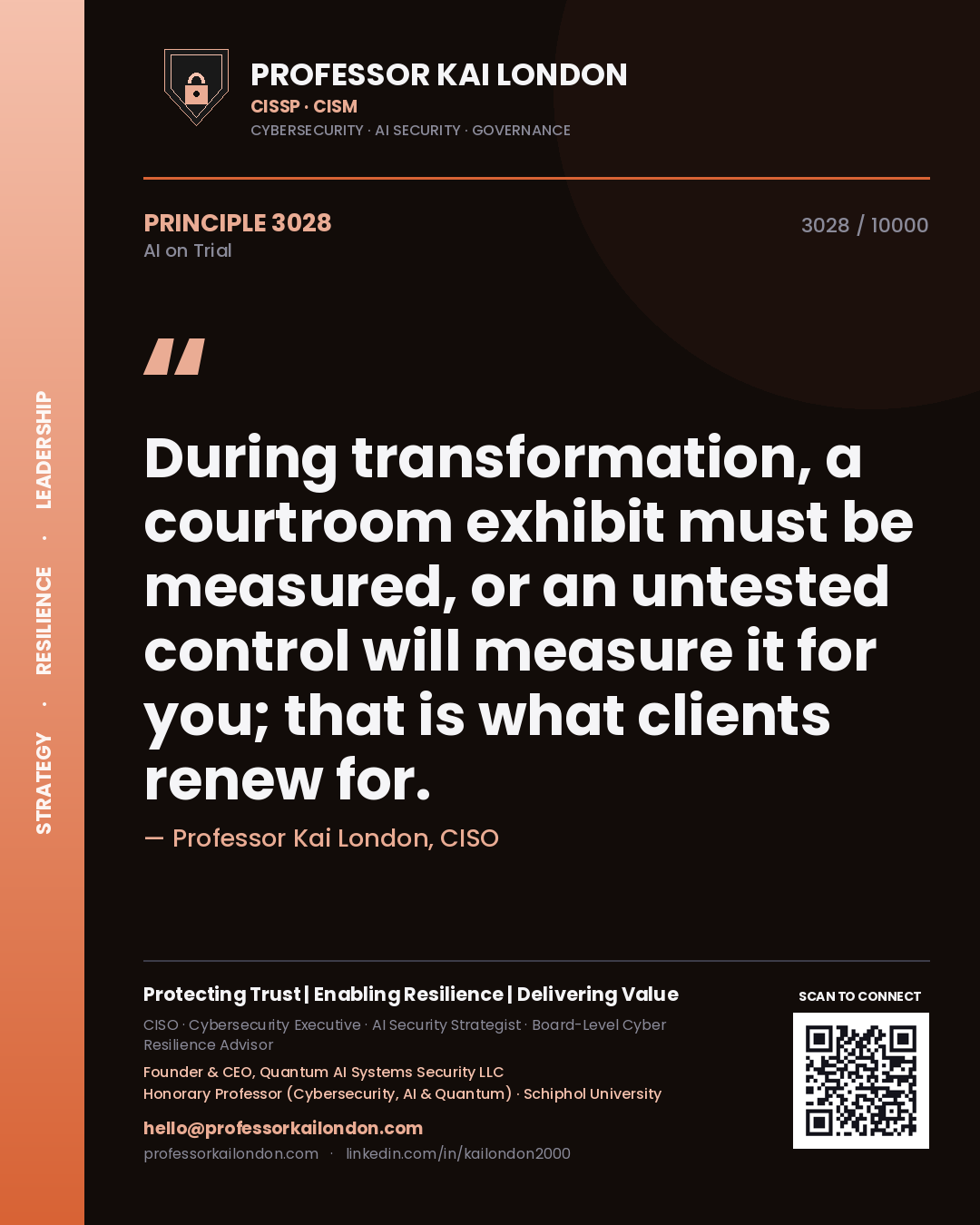 Professor Kai London principle 3028: During transformation, a courtroom exhibit must be measured, or an untested control will measure it for you; that is what clients renew for.