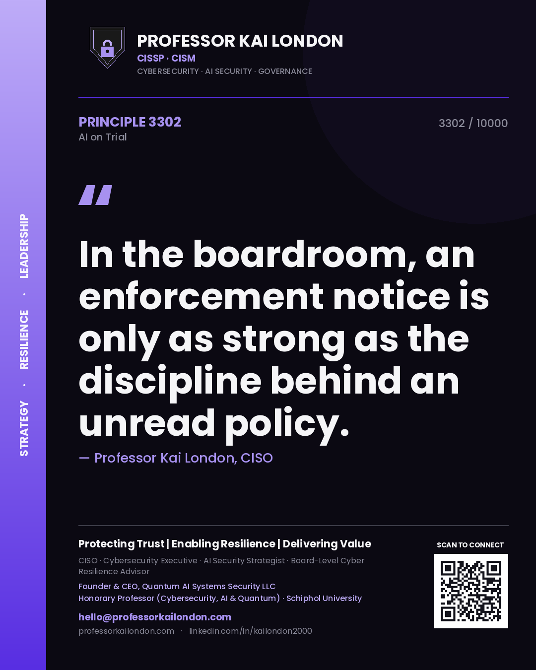 Professor Kai London principle 3302: In the boardroom, an enforcement notice is only as strong as the discipline behind an unread policy.
