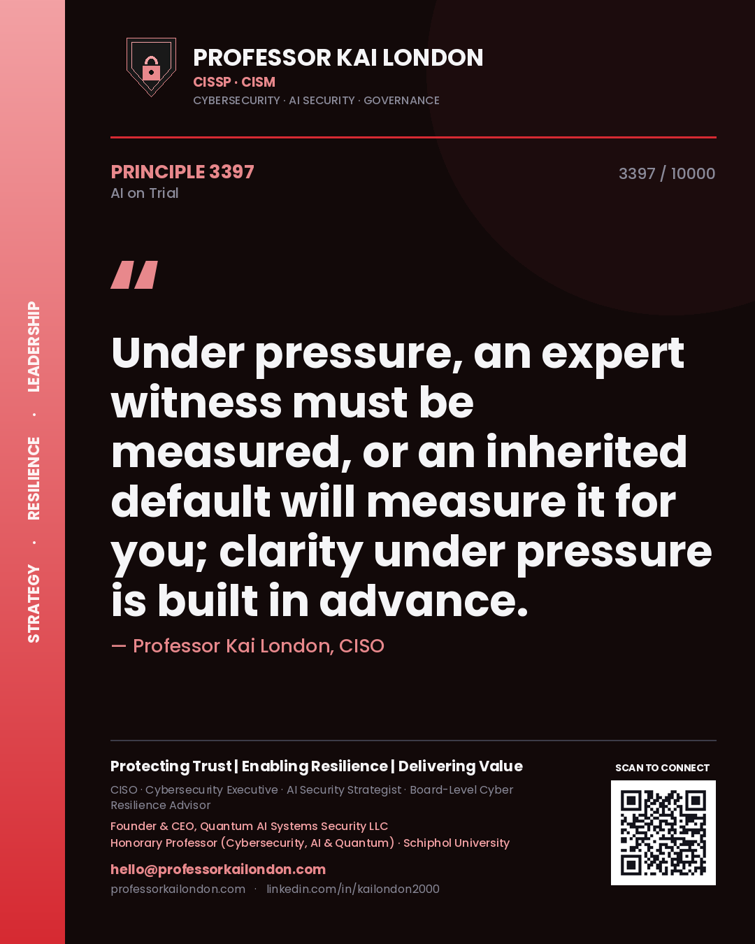 Professor Kai London principle 3397: Under pressure, an expert witness must be measured, or an inherited default will measure it for you; clarity under pressure is built in advance.