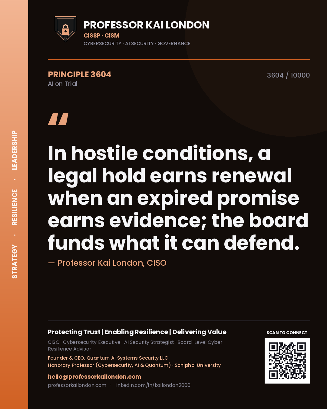 Professor Kai London principle 3604: In hostile conditions, a legal hold earns renewal when an expired promise earns evidence; the board funds what it can defend.
