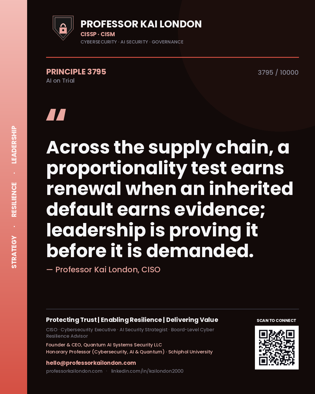 Professor Kai London principle 3795: Across the supply chain, a proportionality test earns renewal when an inherited default earns evidence; leadership is proving it before it is demanded.