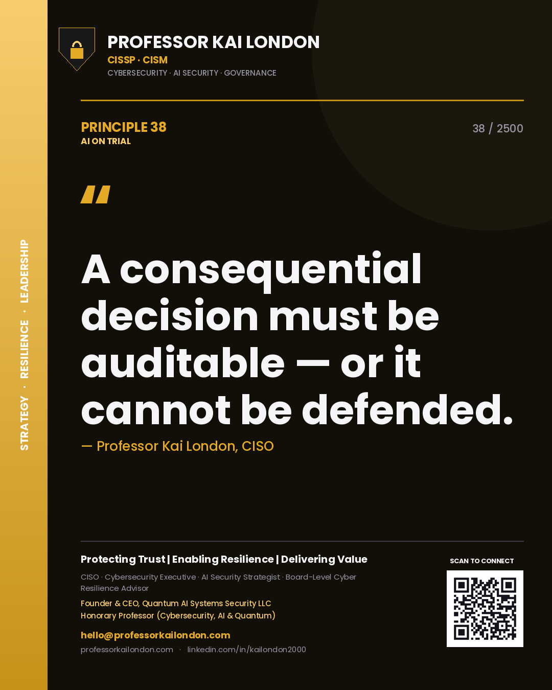 Professor Kai London principle 38: A consequential decision must be auditable — or it cannot be defended.