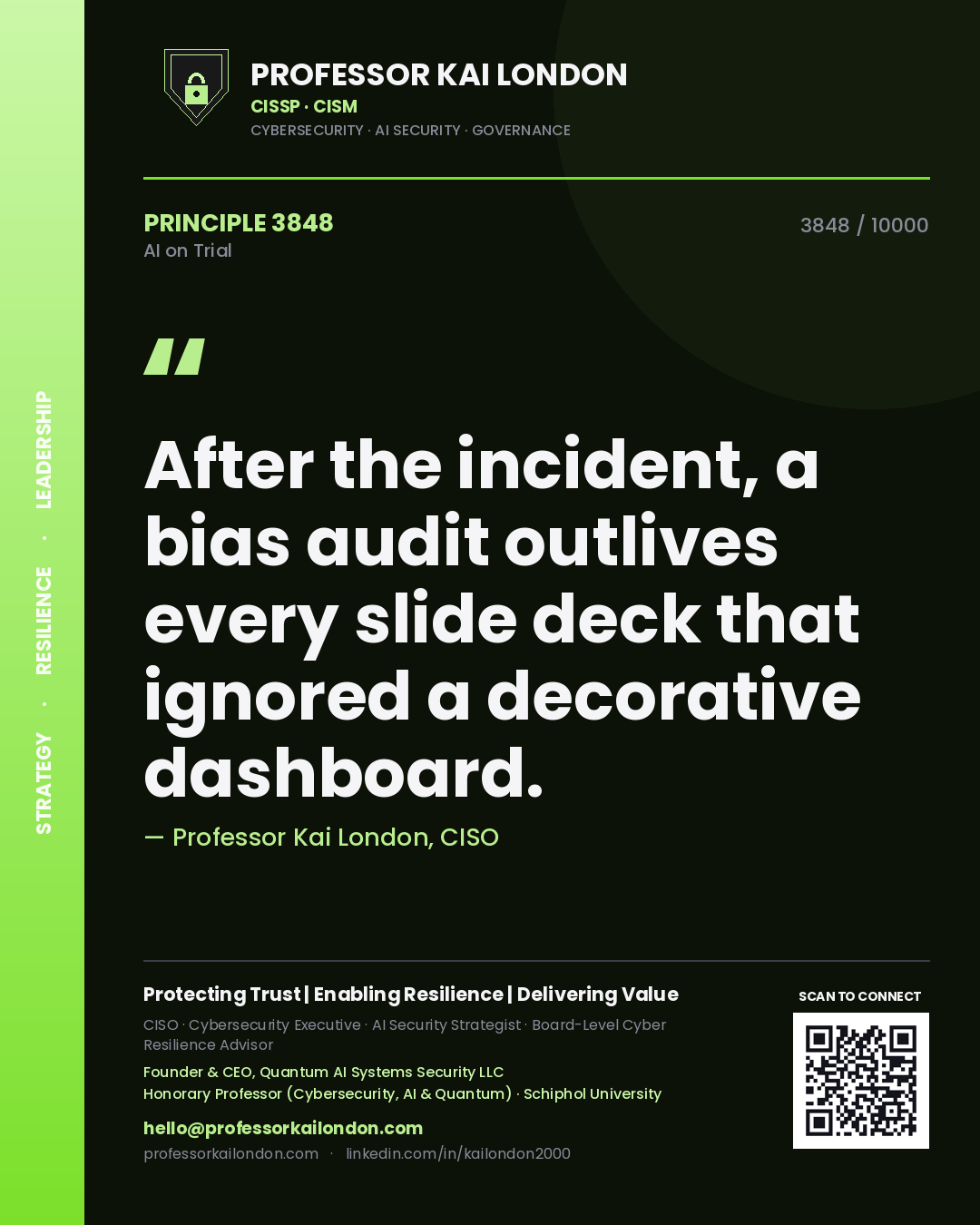 Professor Kai London principle 3848: After the incident, a bias audit outlives every slide deck that ignored a decorative dashboard.