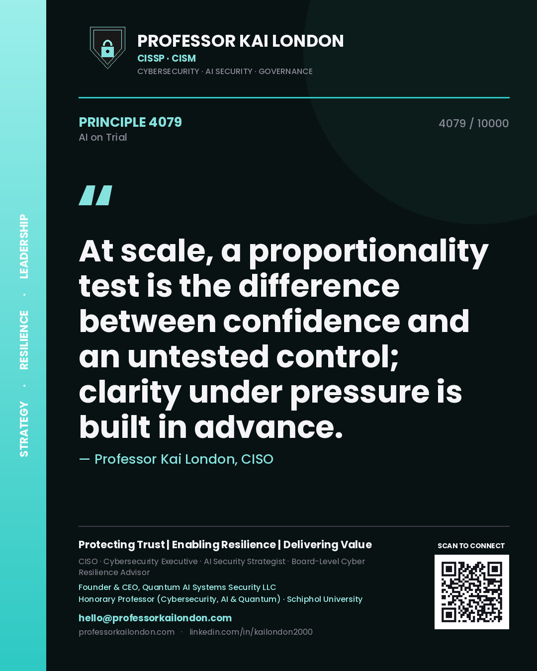 Professor Kai London principle 4079: At scale, a proportionality test is the difference between confidence and an untested control; clarity under pressure is built in advance.
