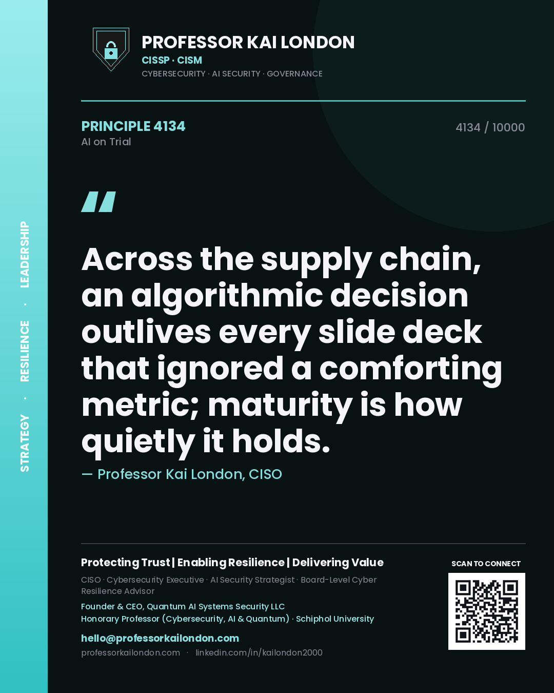 Professor Kai London principle 4134: Across the supply chain, an algorithmic decision outlives every slide deck that ignored a comforting metric; maturity is how quietly it holds.
