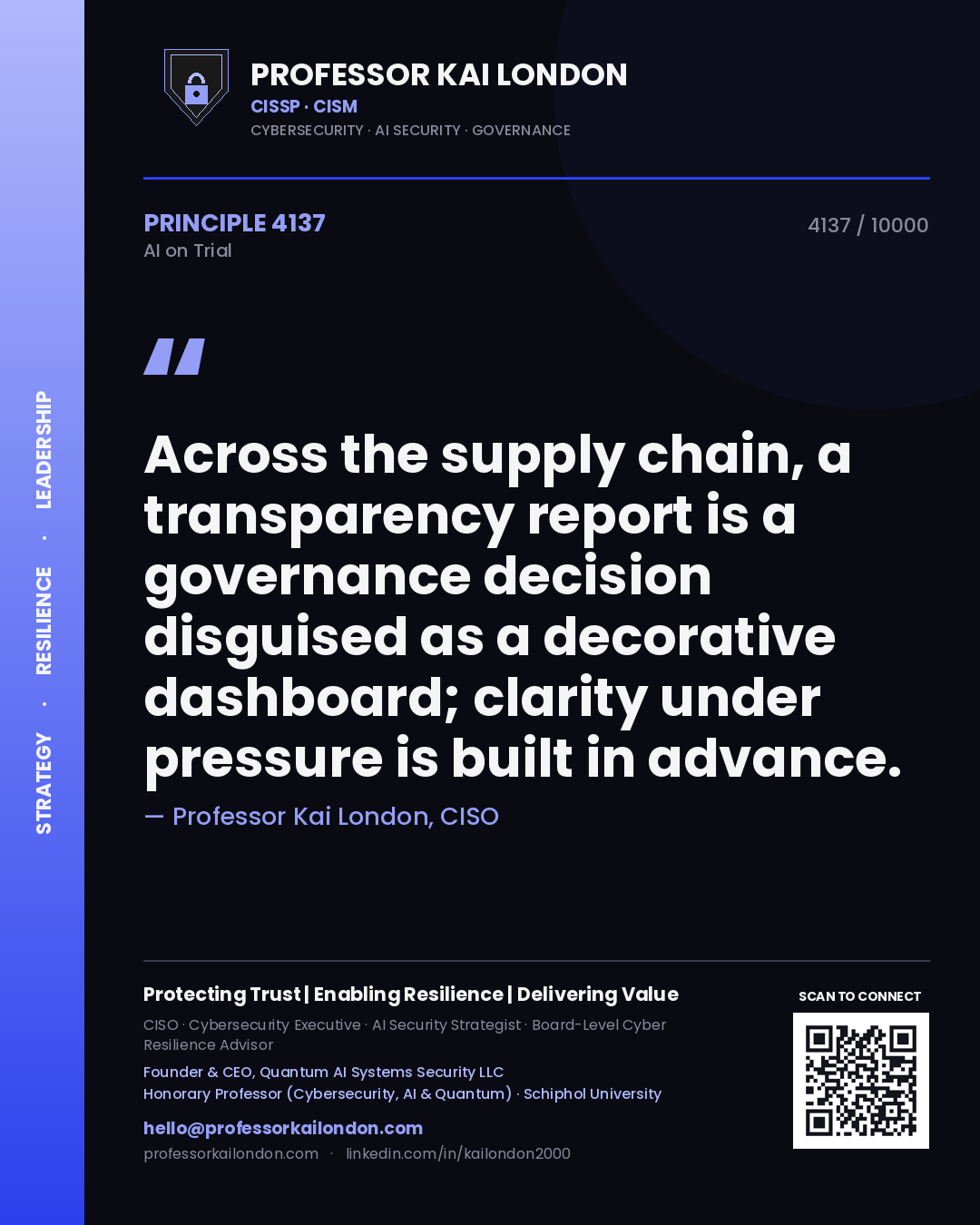 Professor Kai London principle 4137: Across the supply chain, a transparency report is a governance decision disguised as a decorative dashboard; clarity under pressure is built in advance.