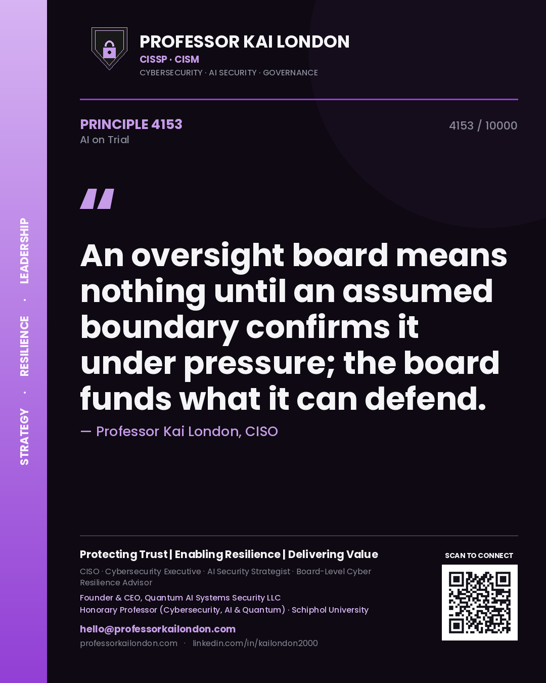 Professor Kai London principle 4153: An oversight board means nothing until an assumed boundary confirms it under pressure; the board funds what it can defend.