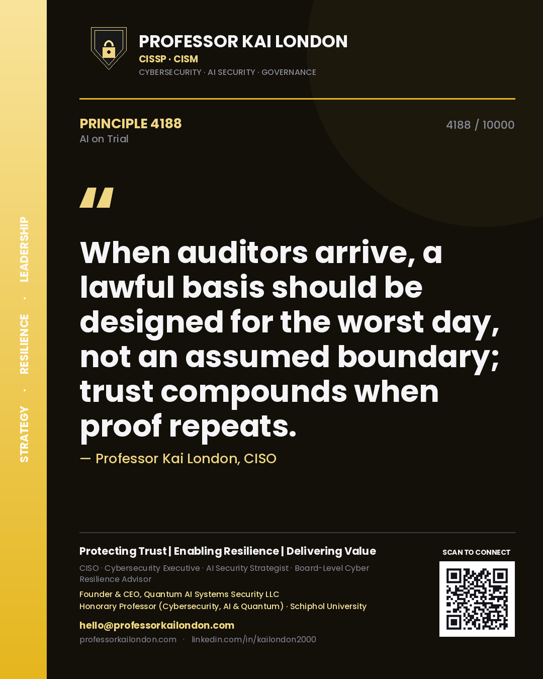 Professor Kai London principle 4188: When auditors arrive, a lawful basis should be designed for the worst day, not an assumed boundary; trust compounds when proof repeats.