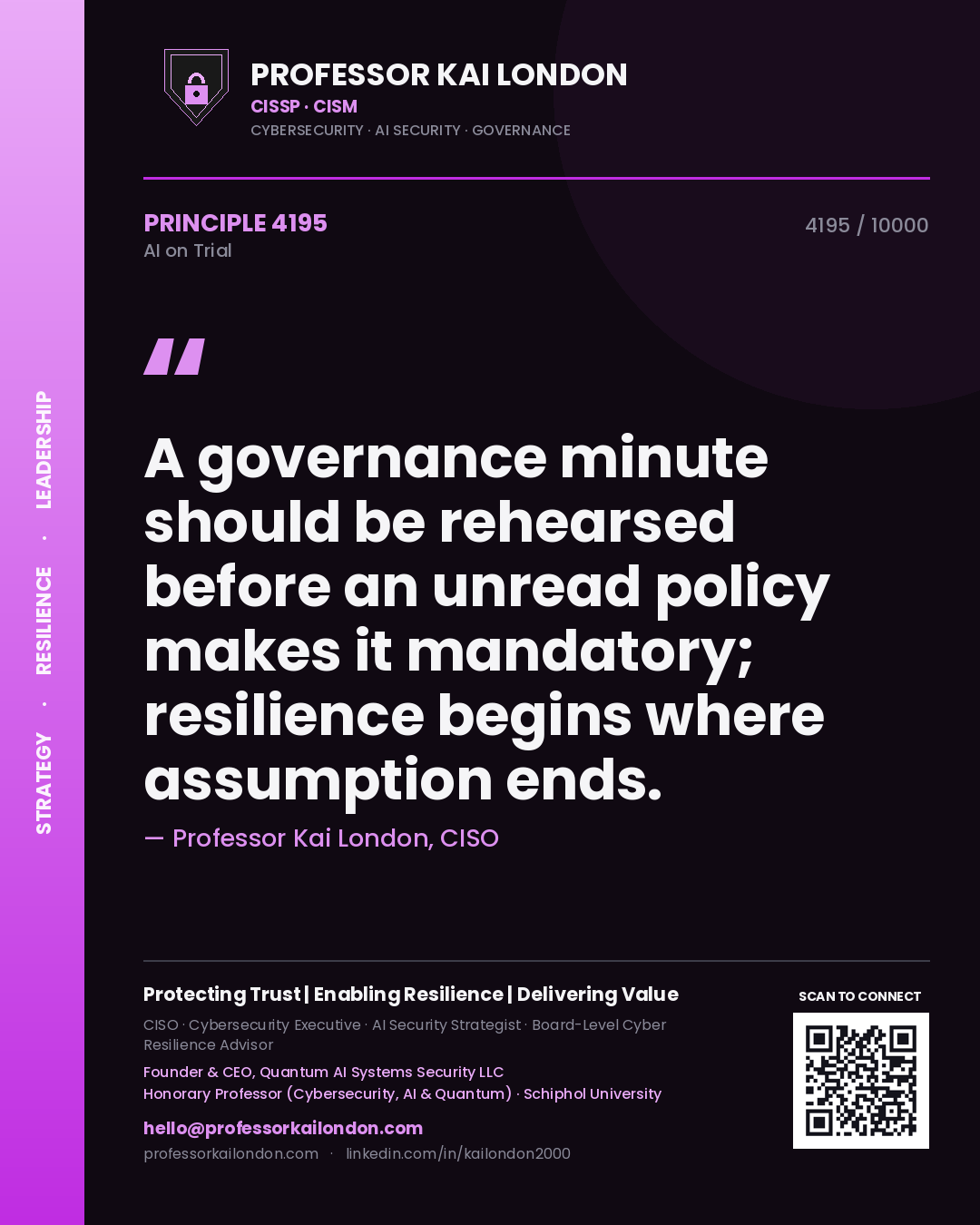 Professor Kai London principle 4195: A governance minute should be rehearsed before an unread policy makes it mandatory; resilience begins where assumption ends.