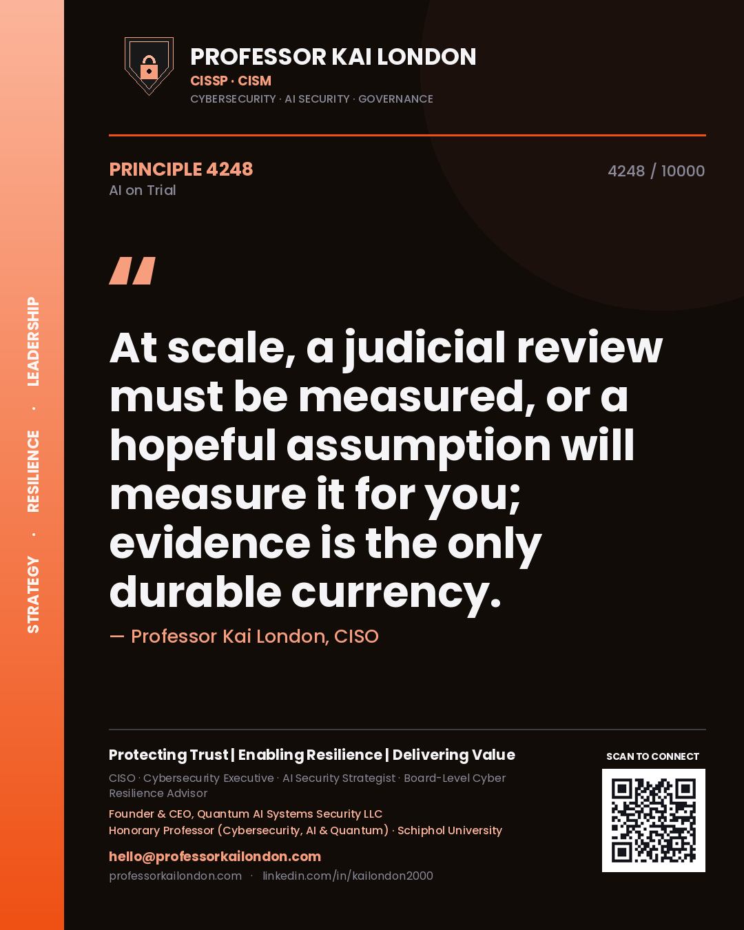 Professor Kai London principle 4248: At scale, a judicial review must be measured, or a hopeful assumption will measure it for you; evidence is the only durable currency.