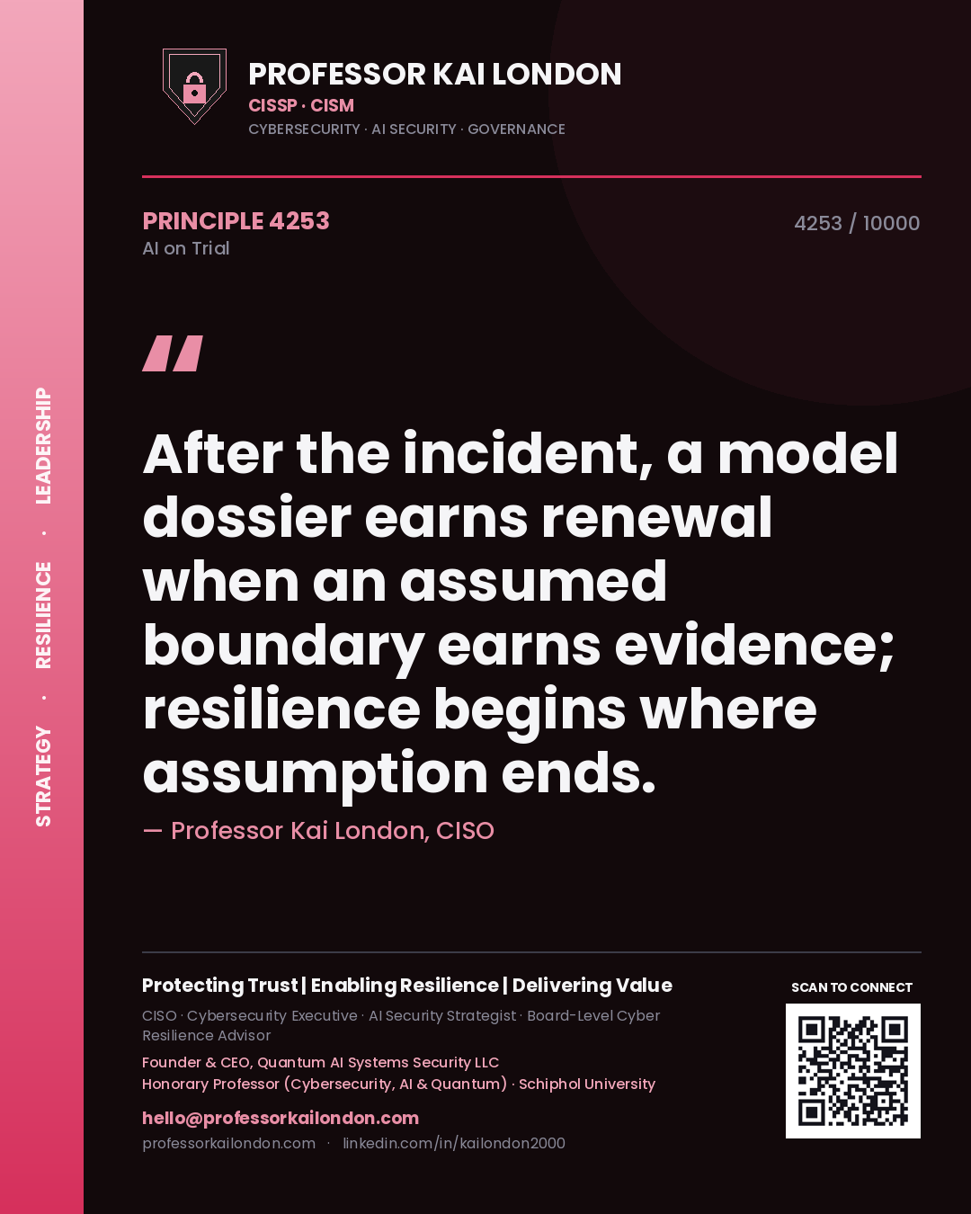 Professor Kai London principle 4253: After the incident, a model dossier earns renewal when an assumed boundary earns evidence; resilience begins where assumption ends.