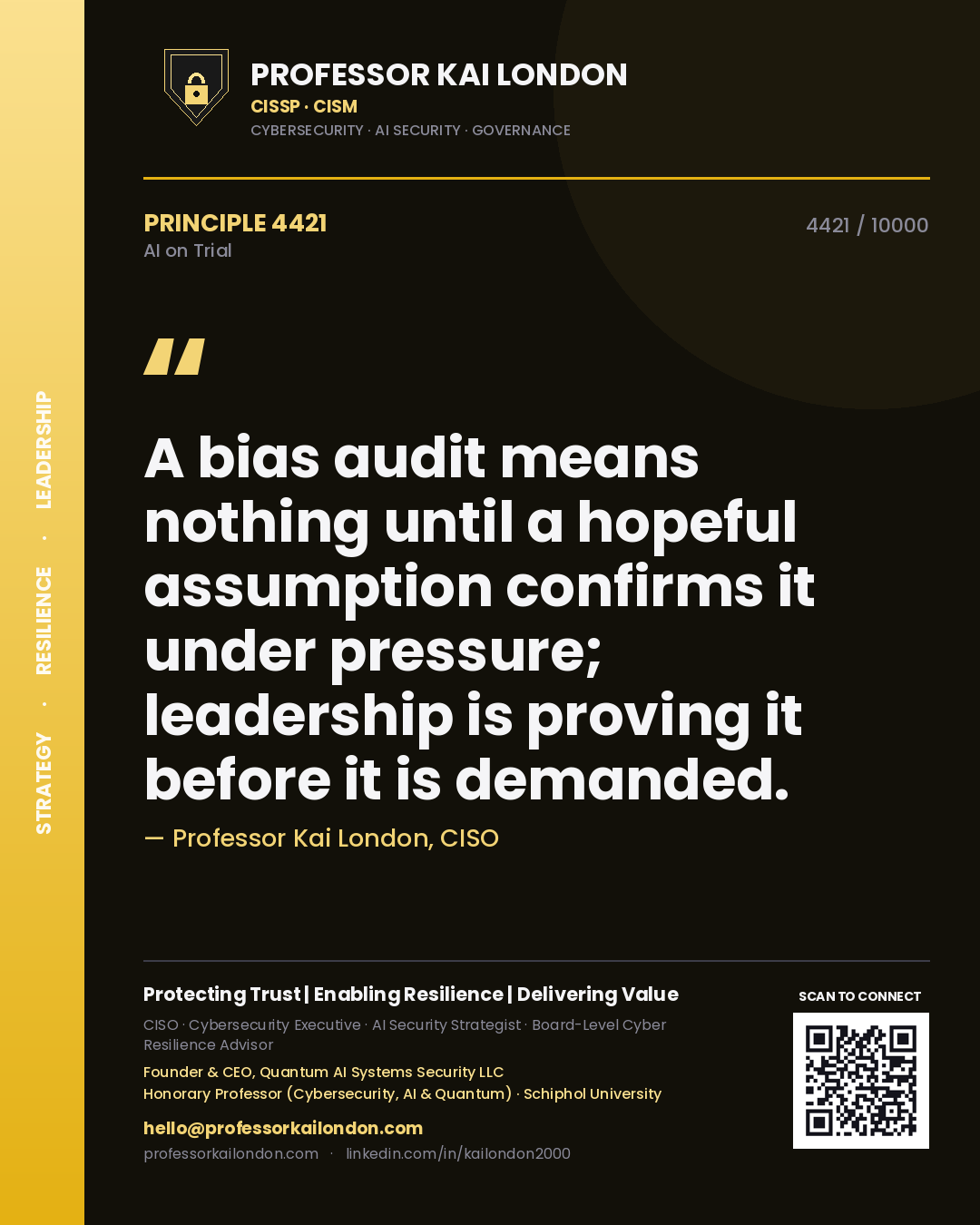 Professor Kai London principle 4421: A bias audit means nothing until a hopeful assumption confirms it under pressure; leadership is proving it before it is demanded.