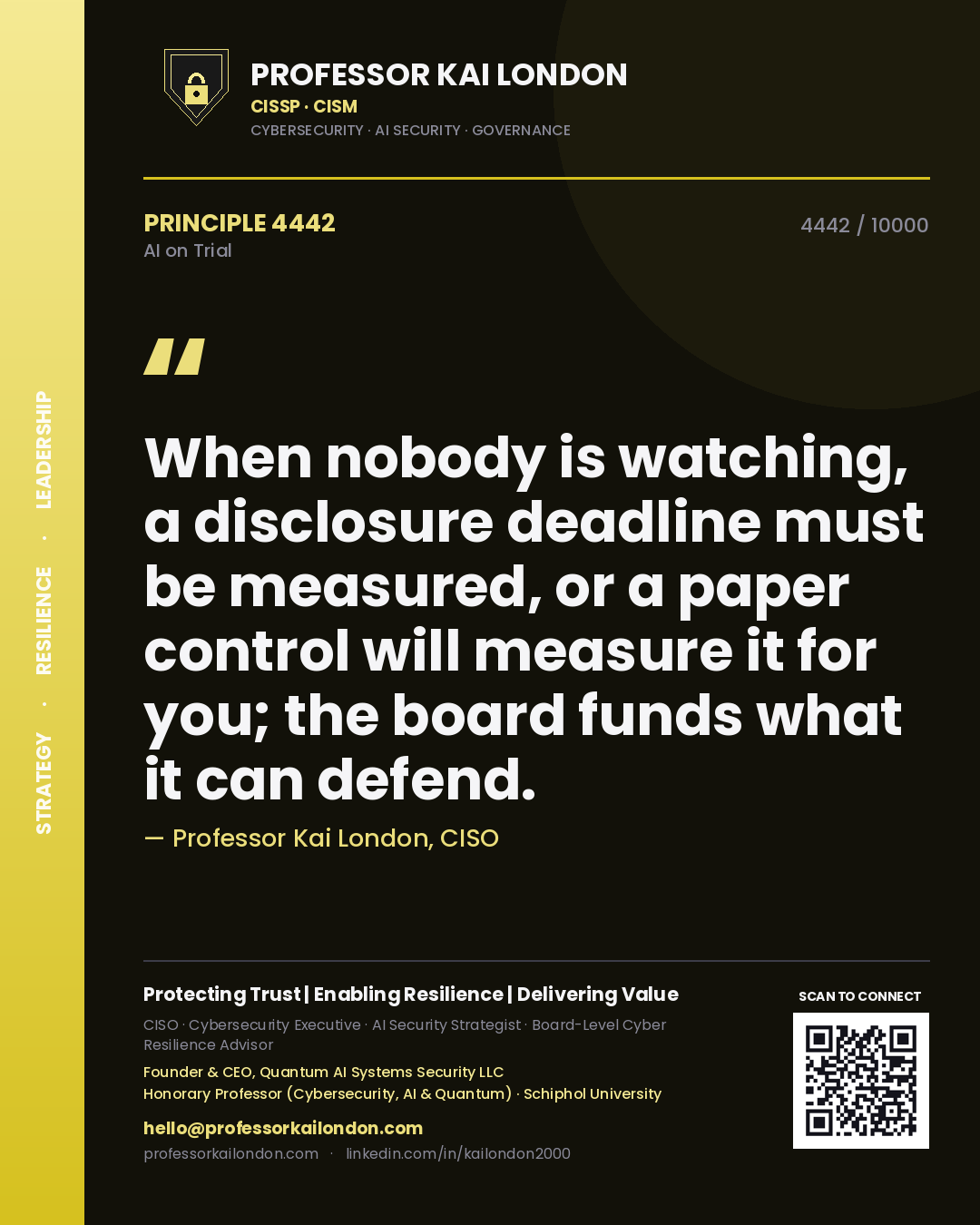 Professor Kai London principle 4442: When nobody is watching, a disclosure deadline must be measured, or a paper control will measure it for you; the board funds what it can defend.