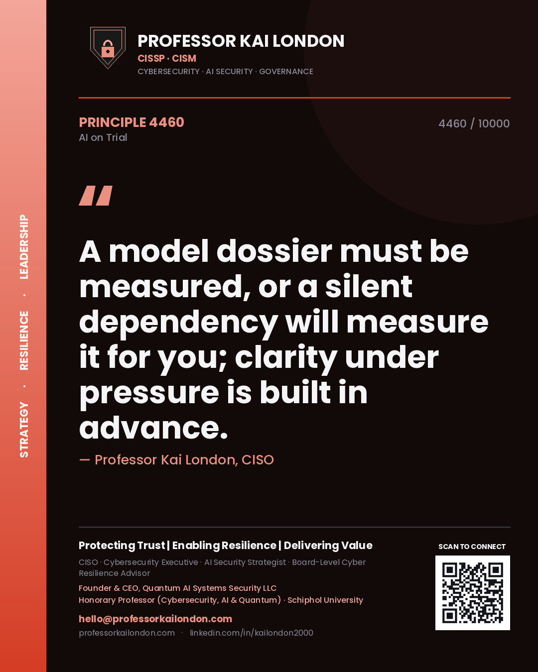 Professor Kai London principle 4460: A model dossier must be measured, or a silent dependency will measure it for you; clarity under pressure is built in advance.